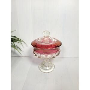 Vintage Kings Crown Thumbprint Ruby Flashed Compote & Lid